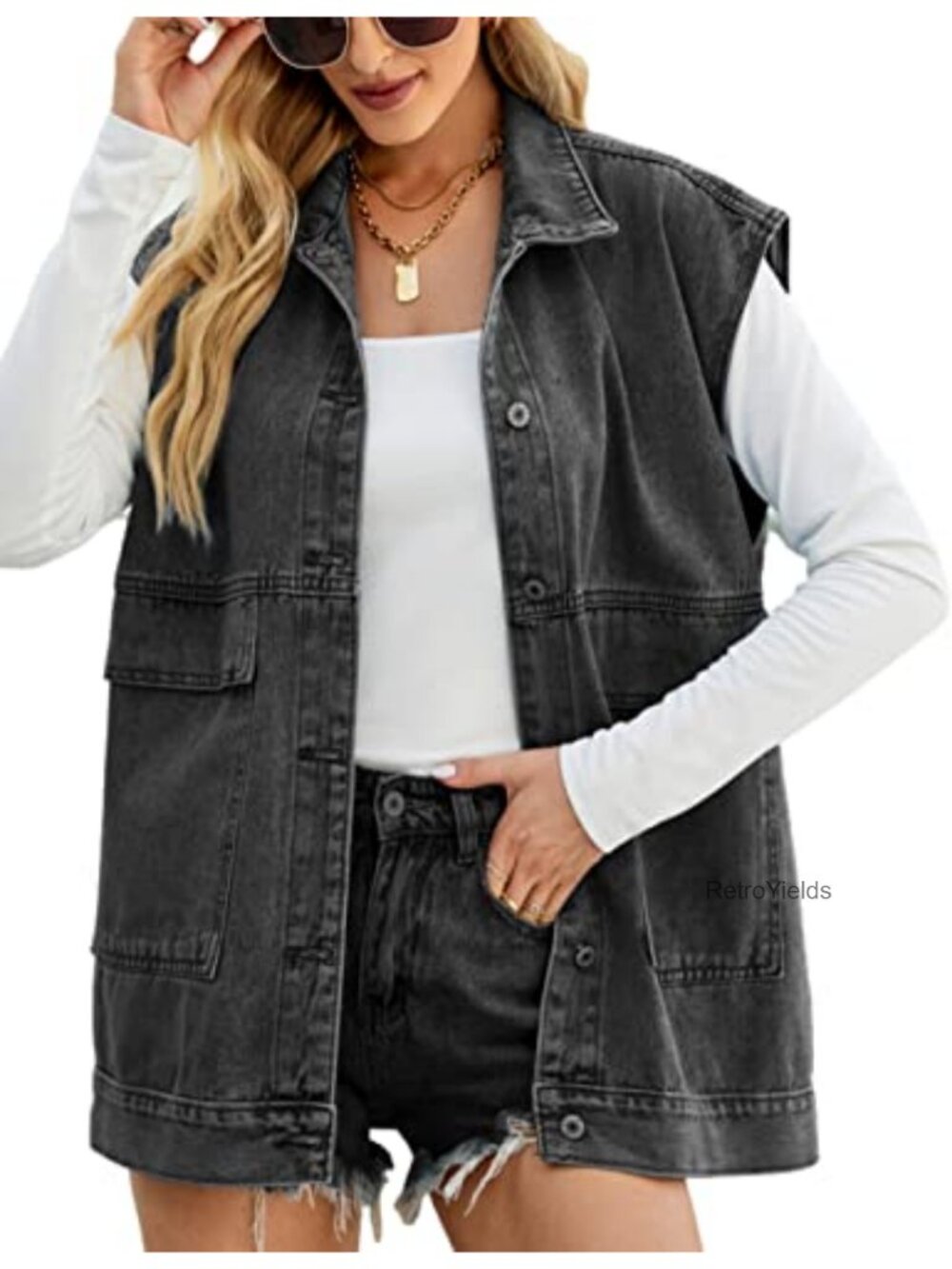 Oversized Sleeveless Denim Vest Distressed Jean Jacket Waistcoat